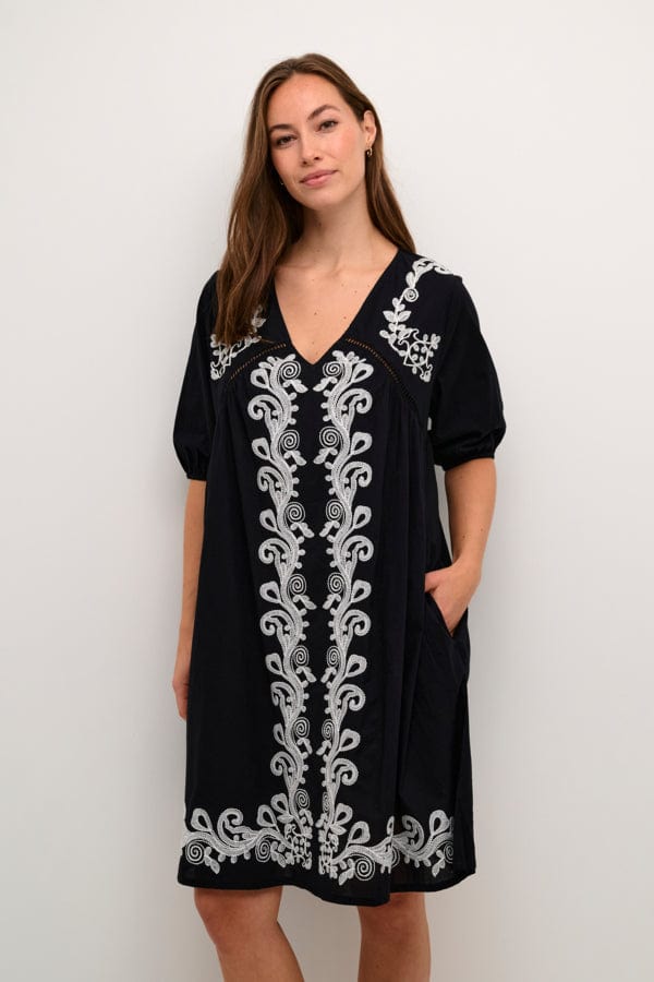 Culture Embroidered Dress Black White