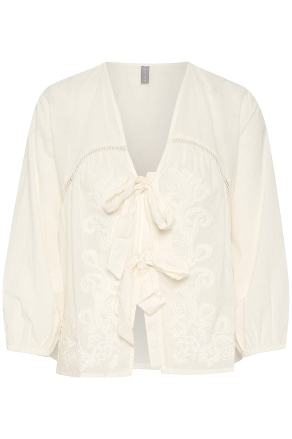 Culture Embroidered Tie Front Blouse Ivory