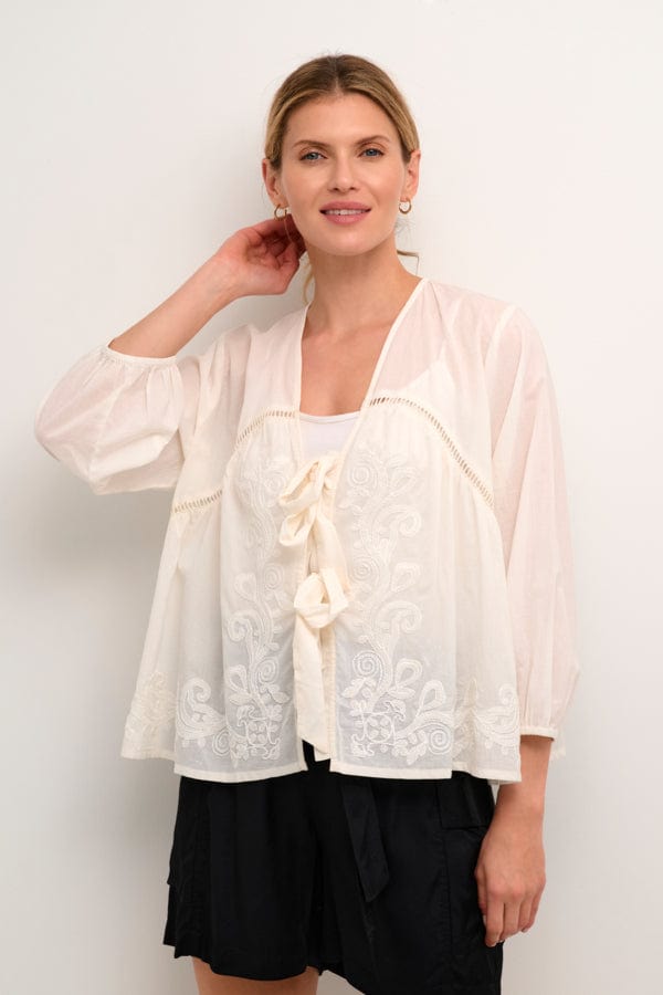 Culture Embroidered Tie Front Blouse Ivory