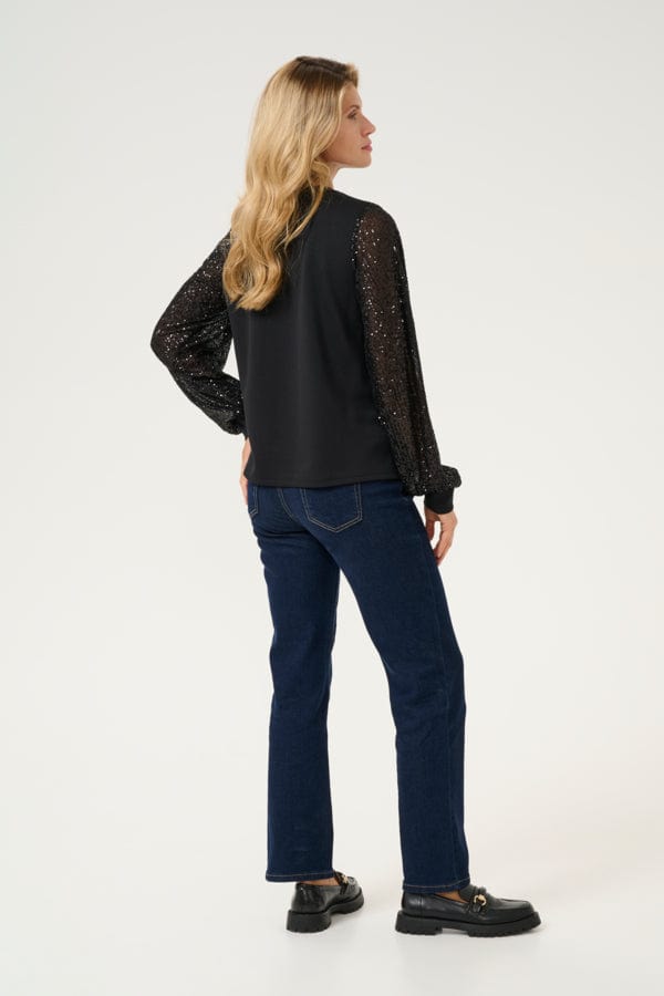 Culture Sequin Sleeve Top Black