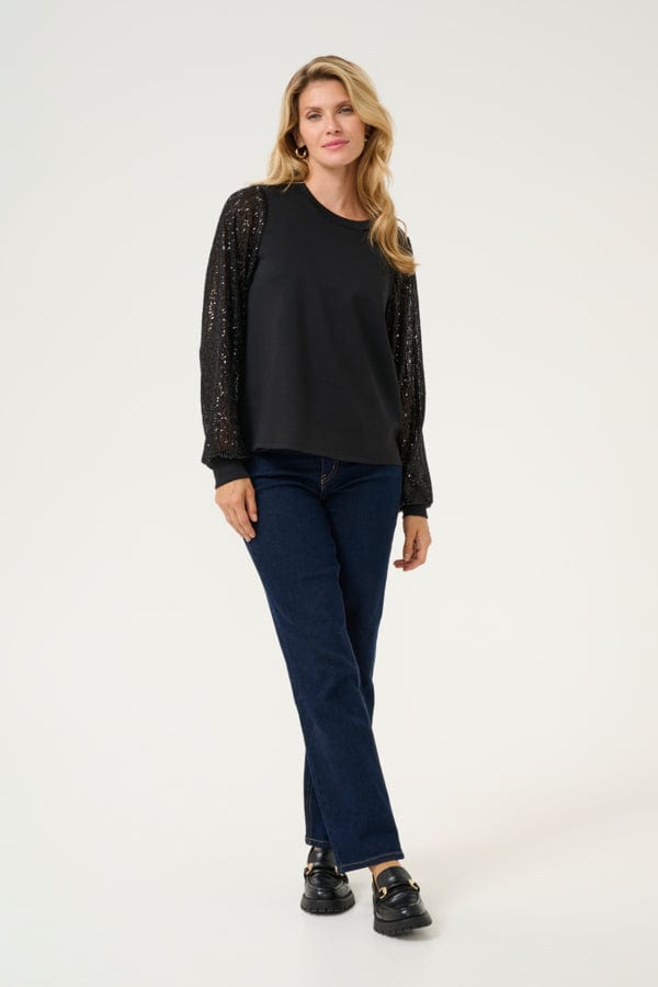 Culture Sequin Sleeve Top Black