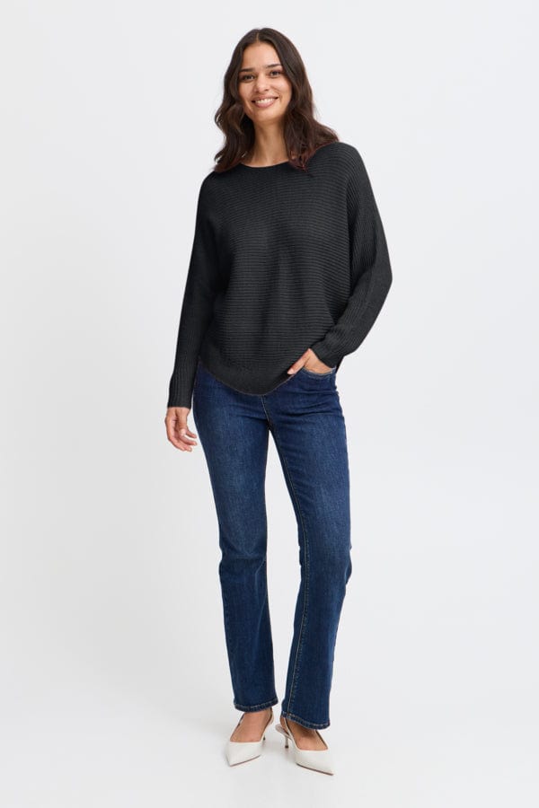 Fransa Batwing Ribbed Jumper Phantom Grey