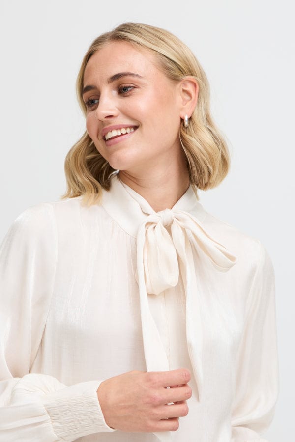 Fransa Pussy Bow Blouse Metallic Cream