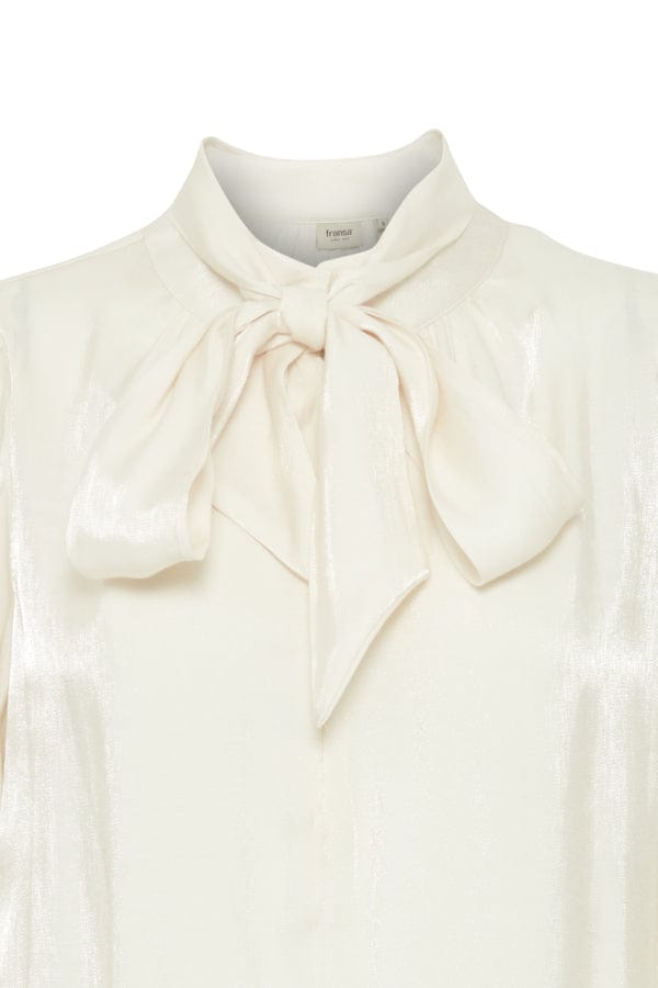 Fransa Pussy Bow Blouse Metallic Cream