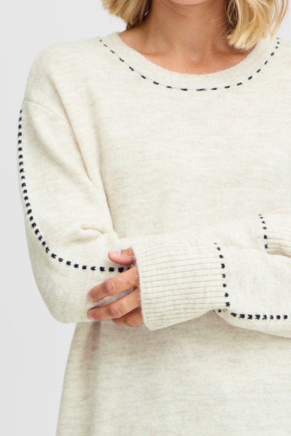 Fransa Stitch Detail Jumper Beige Marl Black