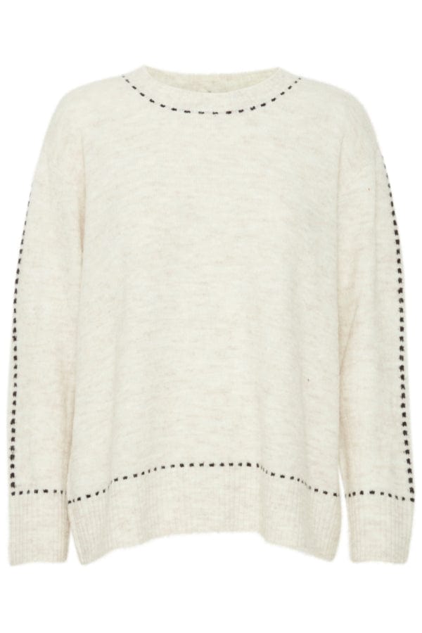 Fransa Stitch Detail Jumper Beige Marl Black