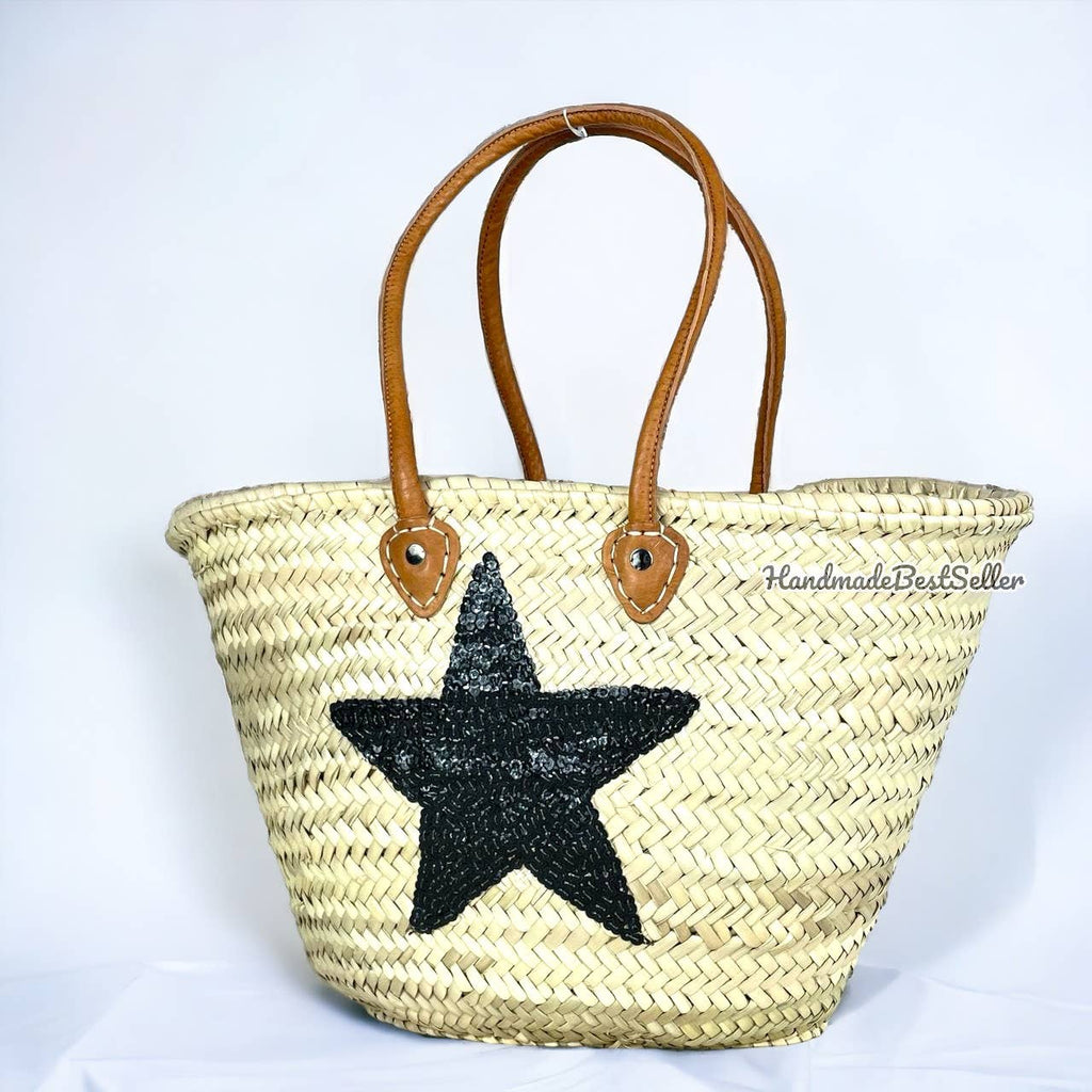 HandmadeBestSeller - Beach Bags Totes, Sequined With Leather Handles