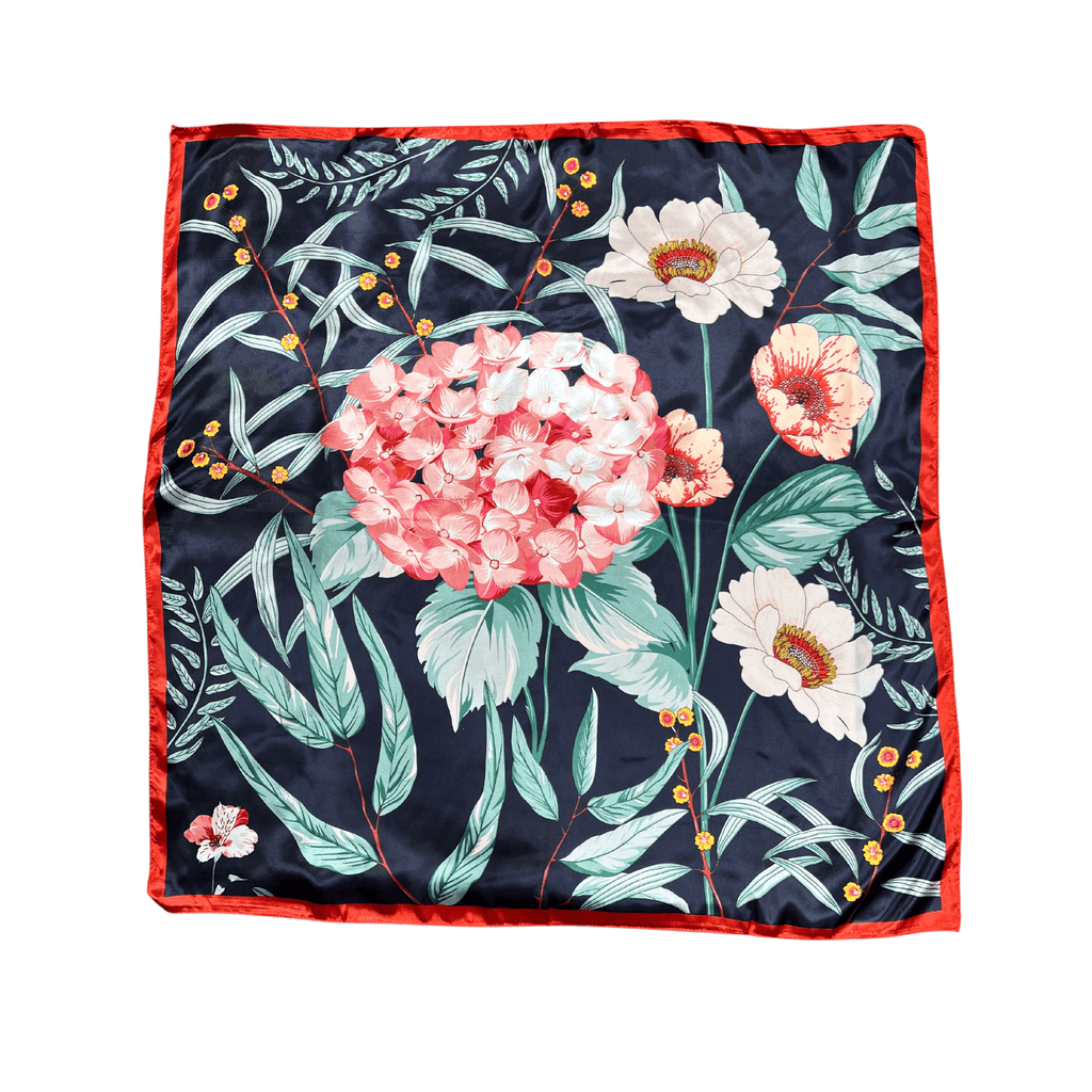 Lili Scarves - Botanic Floral Pattern Silk Touch Square Scarf Red