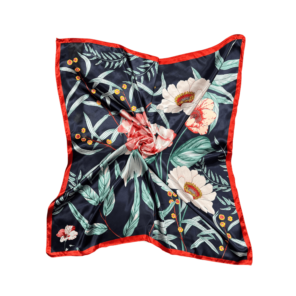 Lili Scarves - Botanic Floral Pattern Silk Touch Square Scarf Red