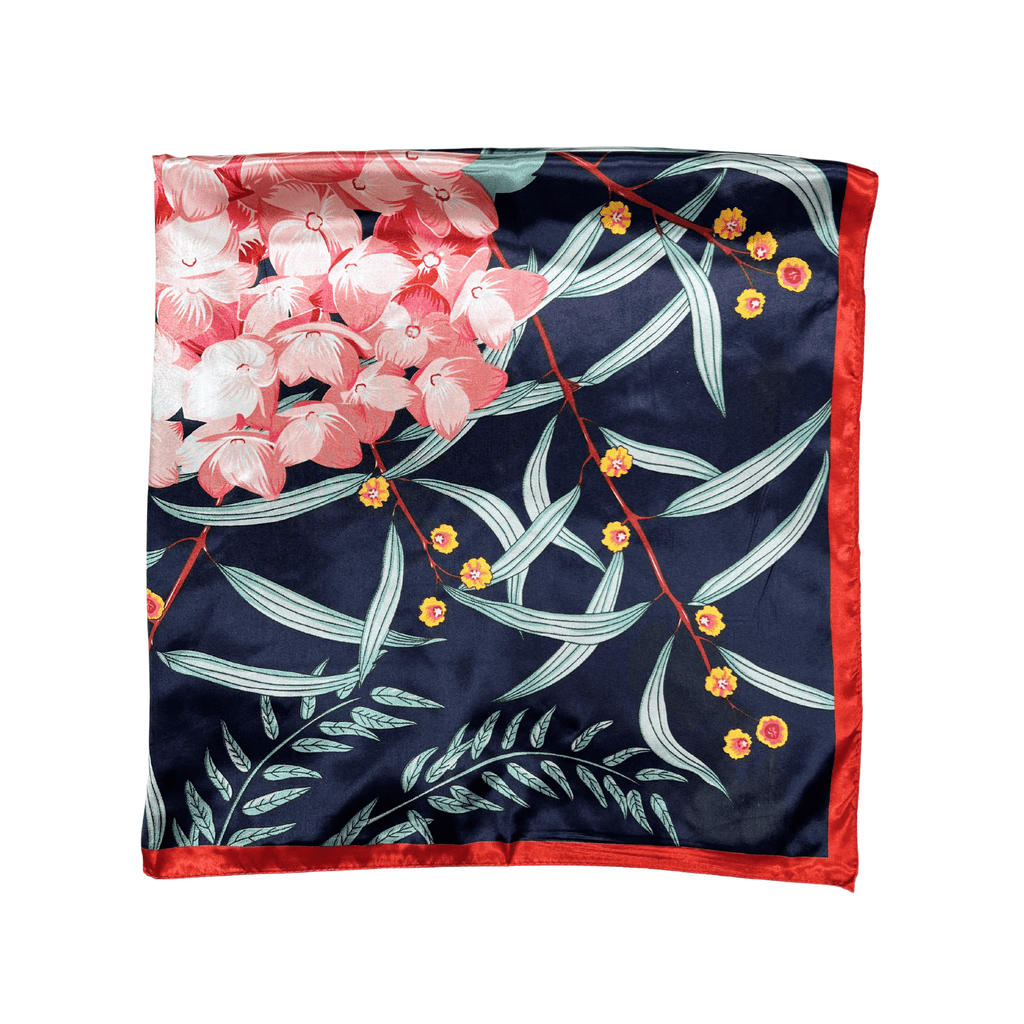 Lili Scarves - Botanic Floral Pattern Silk Touch Square Scarf Red