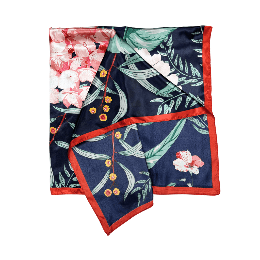 Lili Scarves - Botanic Floral Pattern Silk Touch Square Scarf Red