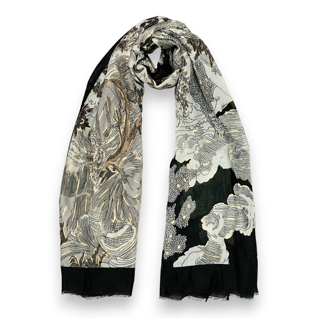 Lili Scarves - Nature Art Print Scarf Black