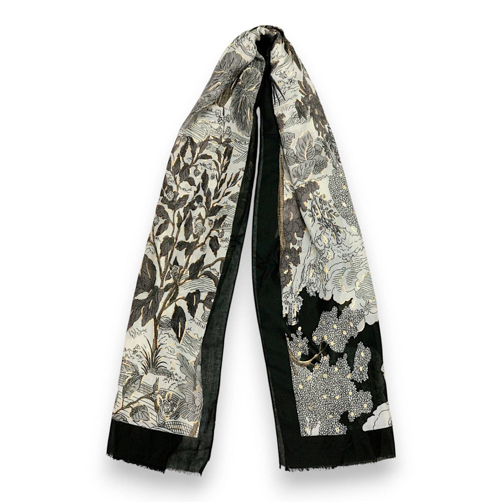 Lili Scarves - Nature Art Print Scarf Black