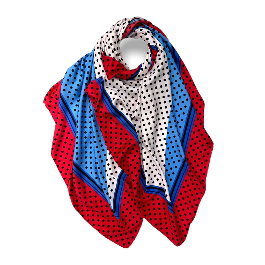 Lili Scarves - Printed Silk Touch Polka Dots Pattern Large Scarf Red