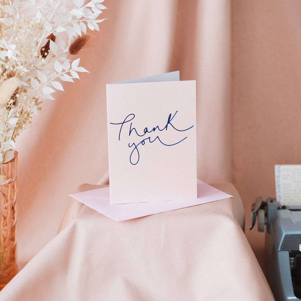 Oh Squirrel - ‘Thank You’ Metallic Rose + Navy Foil Card Cellophane