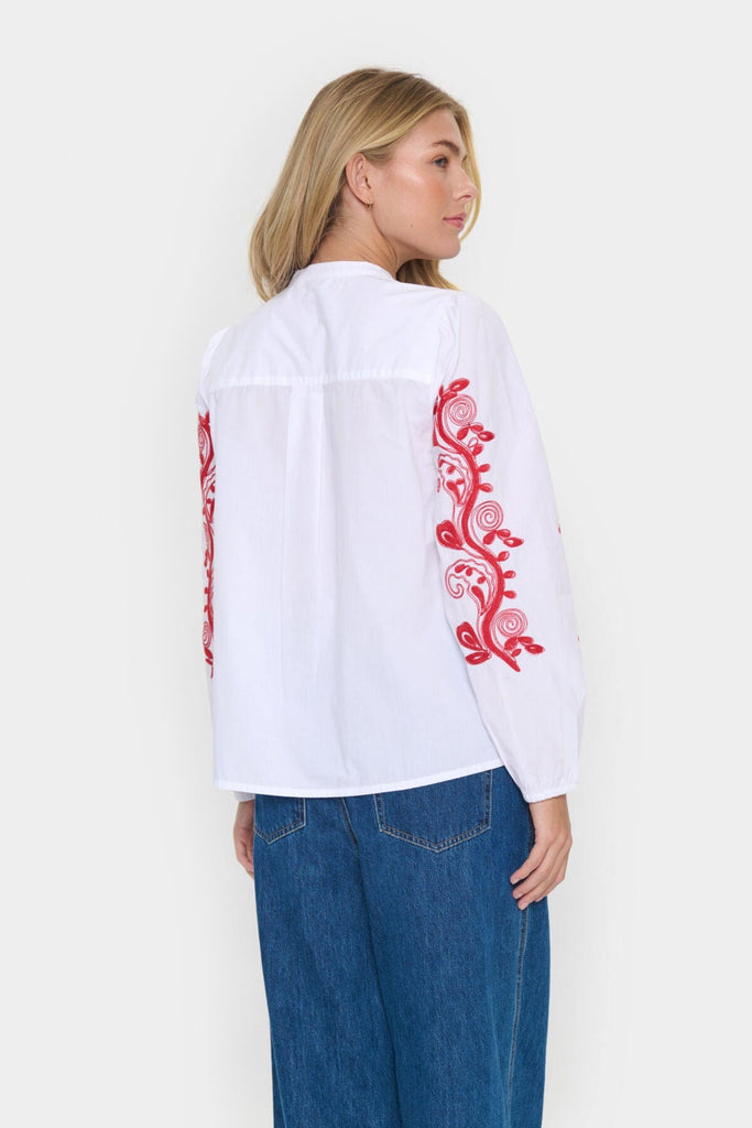 Saint Tropez Embroidered Cotton Blouse Red White