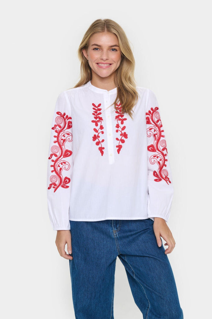 Saint Tropez Embroidered Cotton Blouse Red White