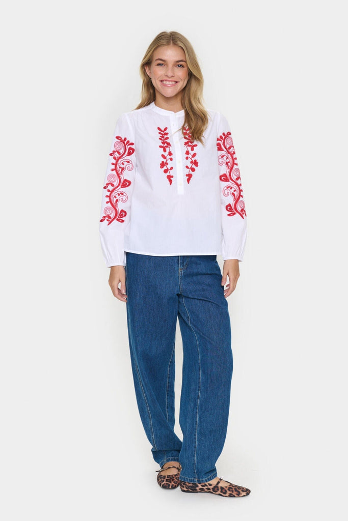 Saint Tropez Embroidered Cotton Blouse Red White