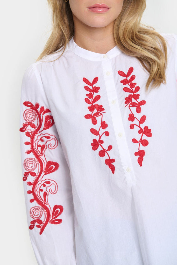 Saint Tropez Embroidered Cotton Blouse Red White