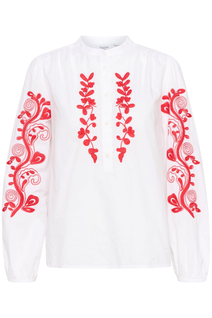 Saint Tropez Embroidered Cotton Blouse Red White