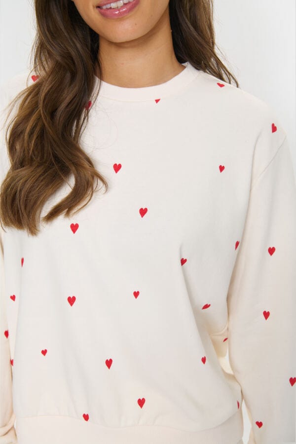 Saint Tropez Heart Cotton Blend Sweatshirt Red Ivory