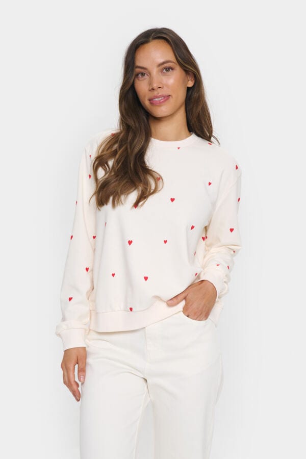 Saint Tropez Heart Cotton Blend Sweatshirt Red Ivory