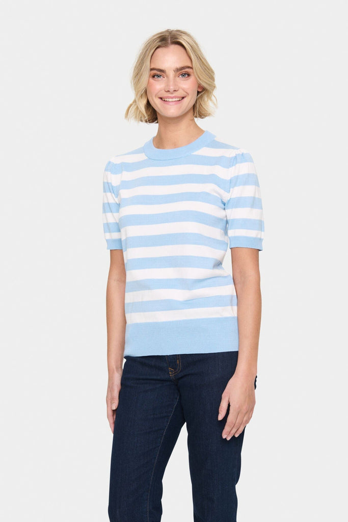 Saint Tropez Short Sleeved Stripe Knit Blue White