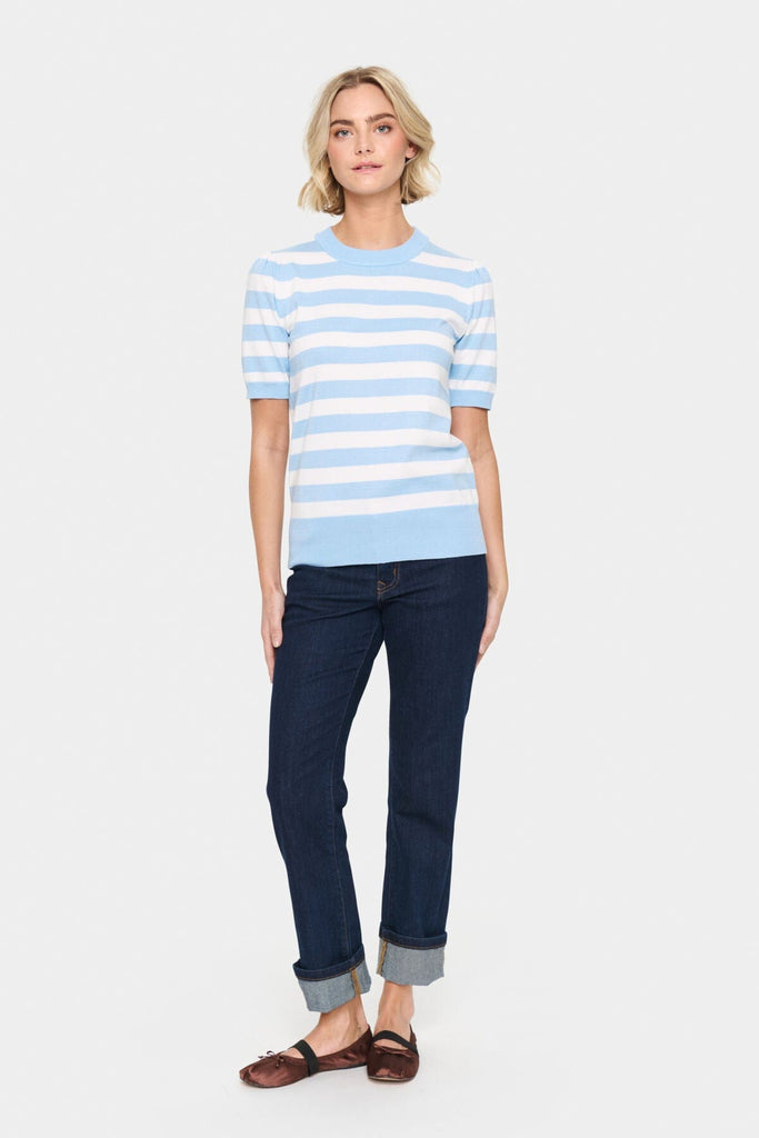 Saint Tropez Short Sleeved Stripe Knit Blue White