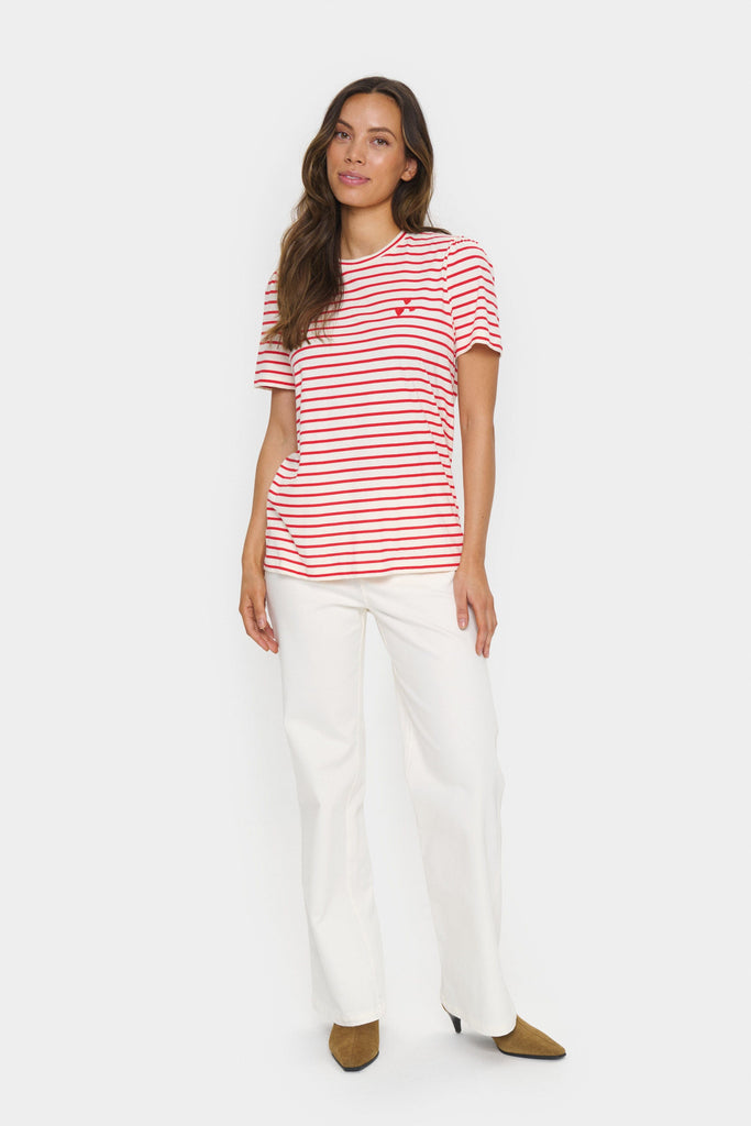 Saint Tropez Stripe Cotton T Shirt Red White