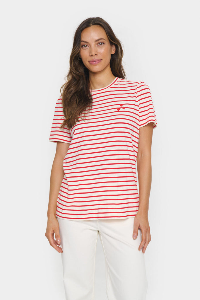 Saint Tropez Stripe Cotton T Shirt Red White