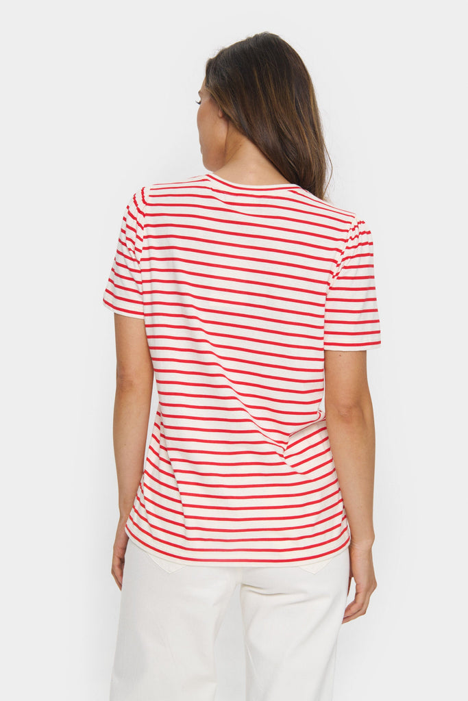 Saint Tropez Stripe Cotton T Shirt Red White