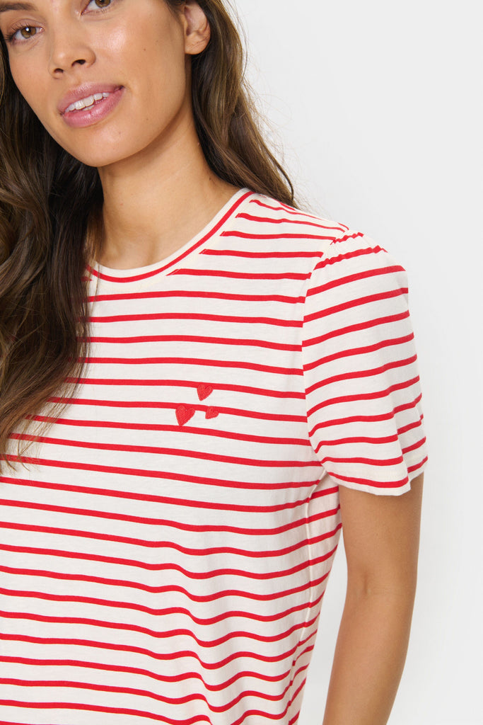 Saint Tropez Stripe Cotton T Shirt Red White