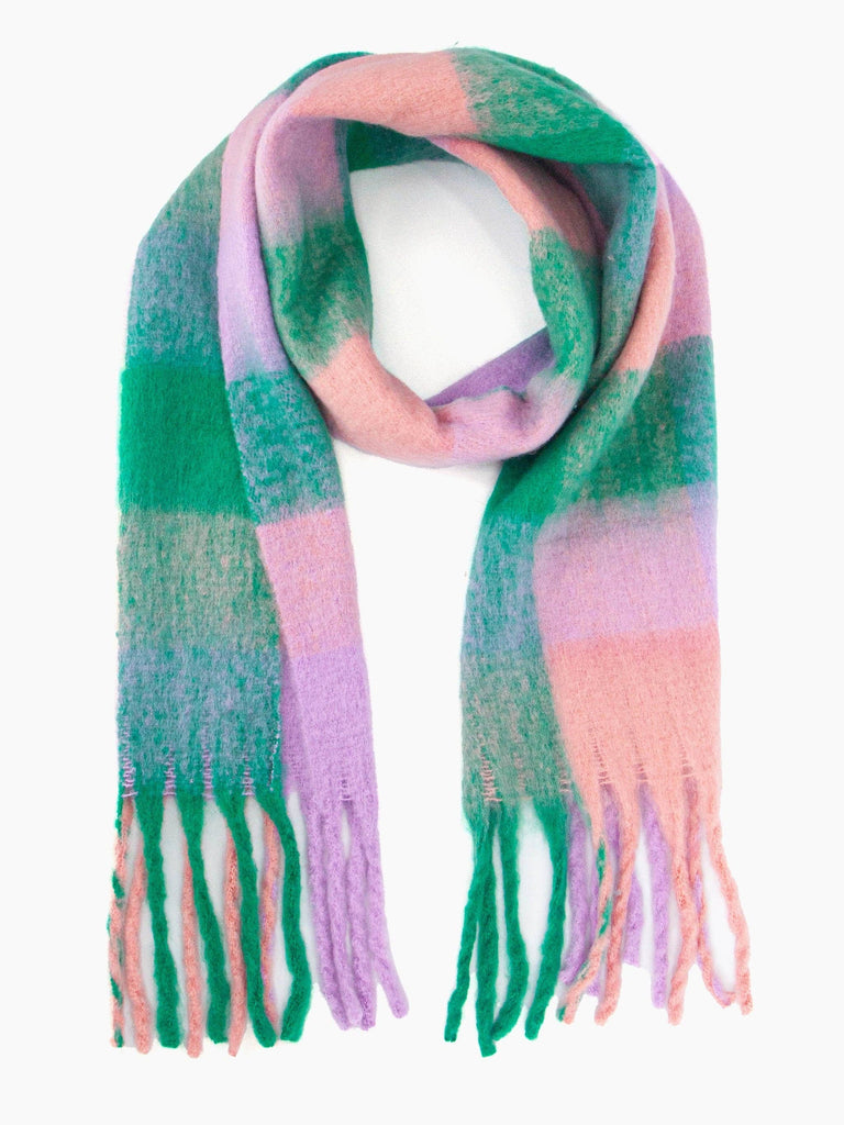 Sarta Accessories - Allie Heavyweight Scarf - Green/Lilac, Square Colour Block One-size