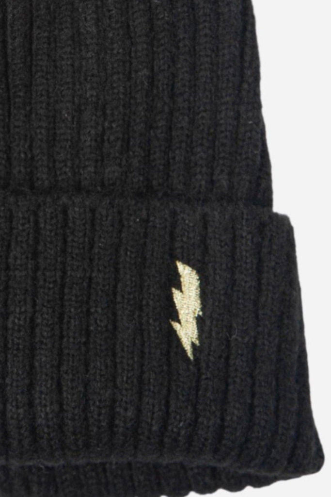 Sarta Accessories - Embroidered Lightning Bolt Hat Black Gold One-size