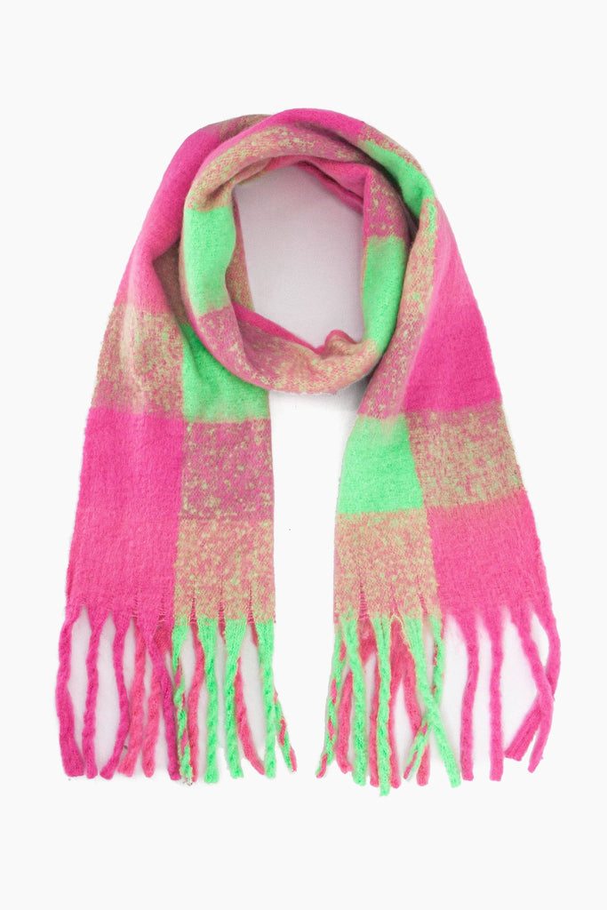 Sarta Accessories - Joey Heavyweight Scarf - Fuchsia, Square Check One-size