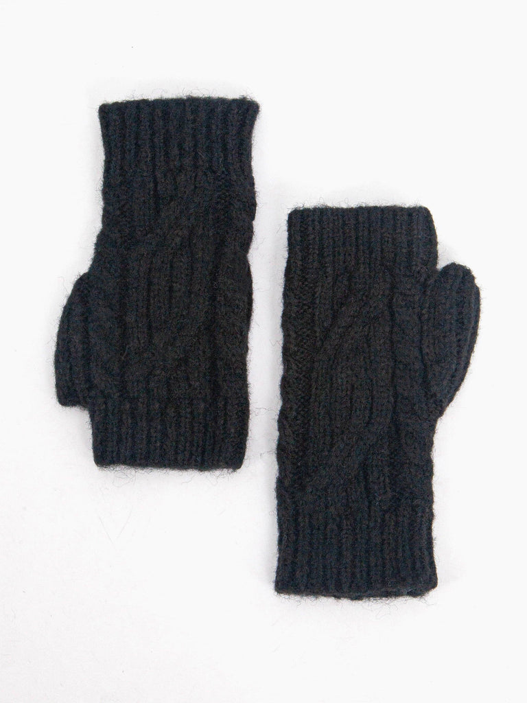 Sarta Accessories - Sydney Wrist Warmers - Black, Cable Knit One-size