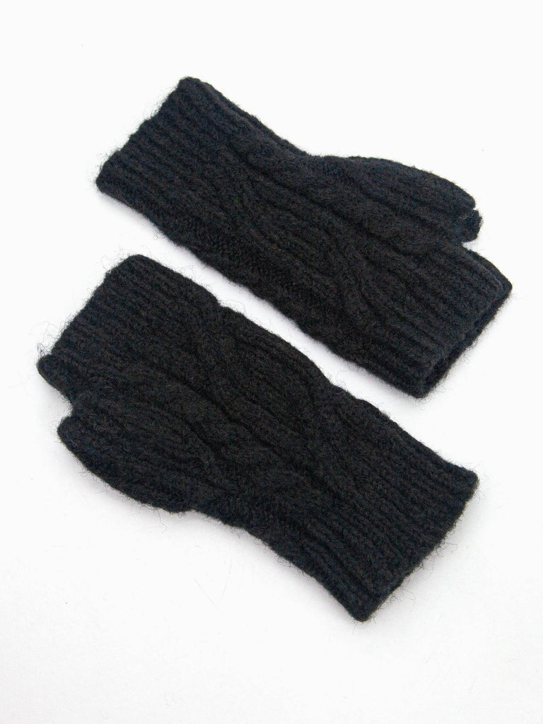 Sarta Accessories - Sydney Wrist Warmers - Black, Cable Knit One-size