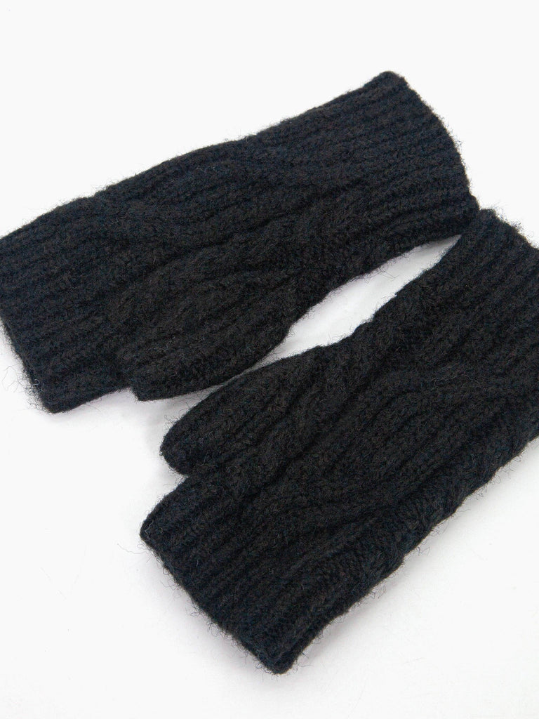 Sarta Accessories - Sydney Wrist Warmers - Black, Cable Knit One-size