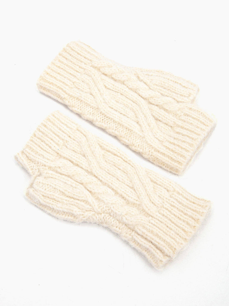 Sarta Accessories - Sydney Wrist Warmers - Cream, Cable Knit One-size