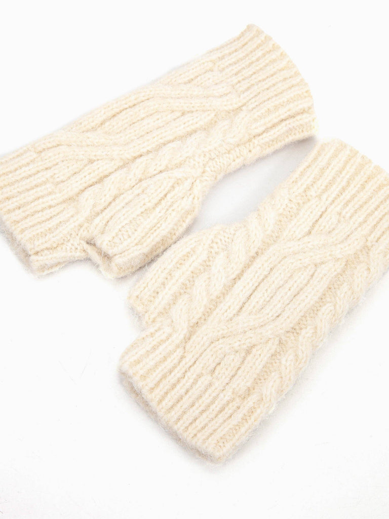 Sarta Accessories - Sydney Wrist Warmers - Cream, Cable Knit One-size