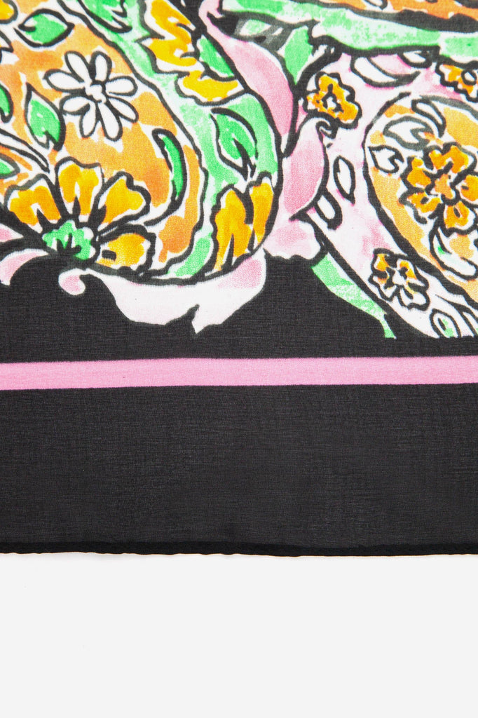 Sarta - Silk Textured Paisley Print Scarf Colourblock Border Black - One-size One-size