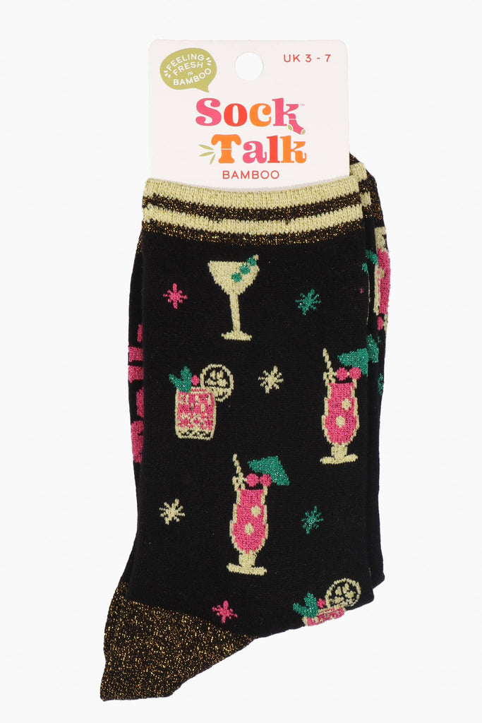 Sock Talk - Black Women's Cocktail Party Print Bamboo Socks