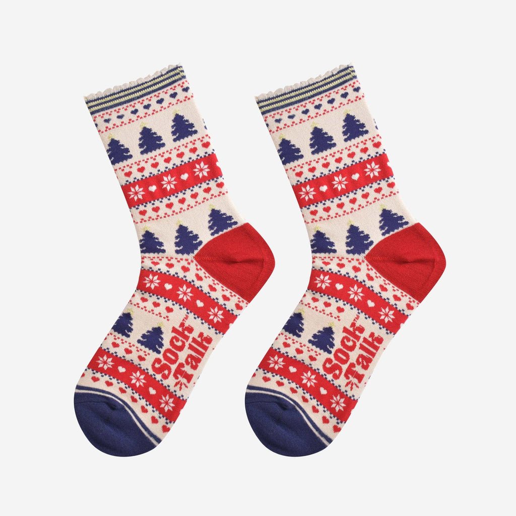 Sock Talk - Women's Bamboo Socks - Cream/Red, Christmas Tree Fair Isle UK 3-7 | EU 36-40 | US 5-9