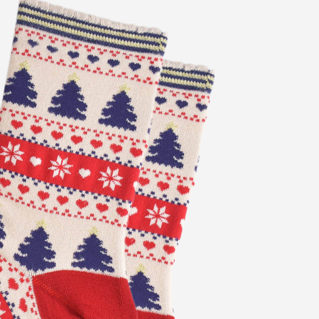 Sock Talk - Women's Bamboo Socks - Cream/Red, Christmas Tree Fair Isle UK 3-7 | EU 36-40 | US 5-9