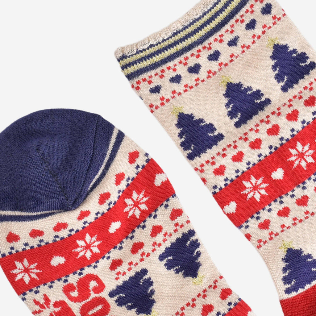 Sock Talk - Women's Bamboo Socks - Cream/Red, Christmas Tree Fair Isle UK 3-7 | EU 36-40 | US 5-9