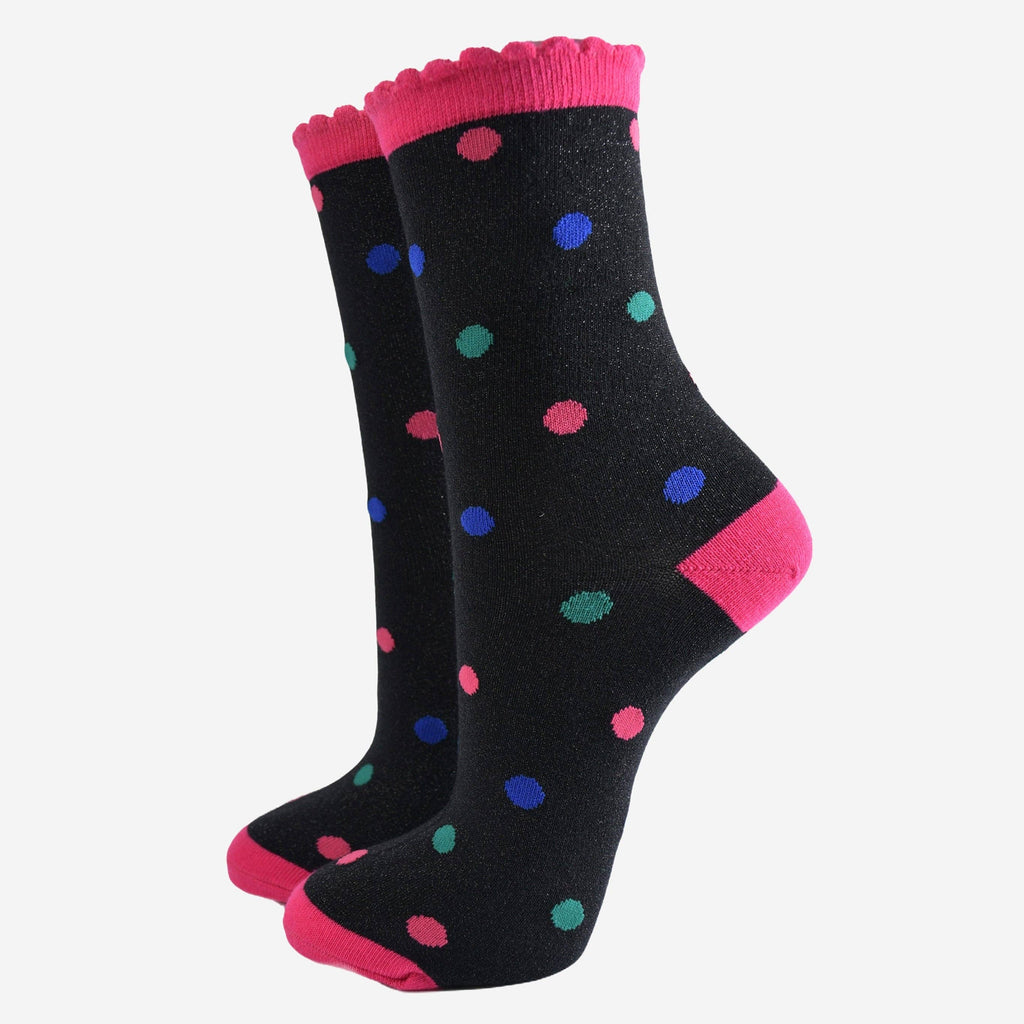 Sock Talk - Women's Glitter Socks - Black/Multi, Medium Polka Dot UK 3-7 | EU 36-40 | US 5-9