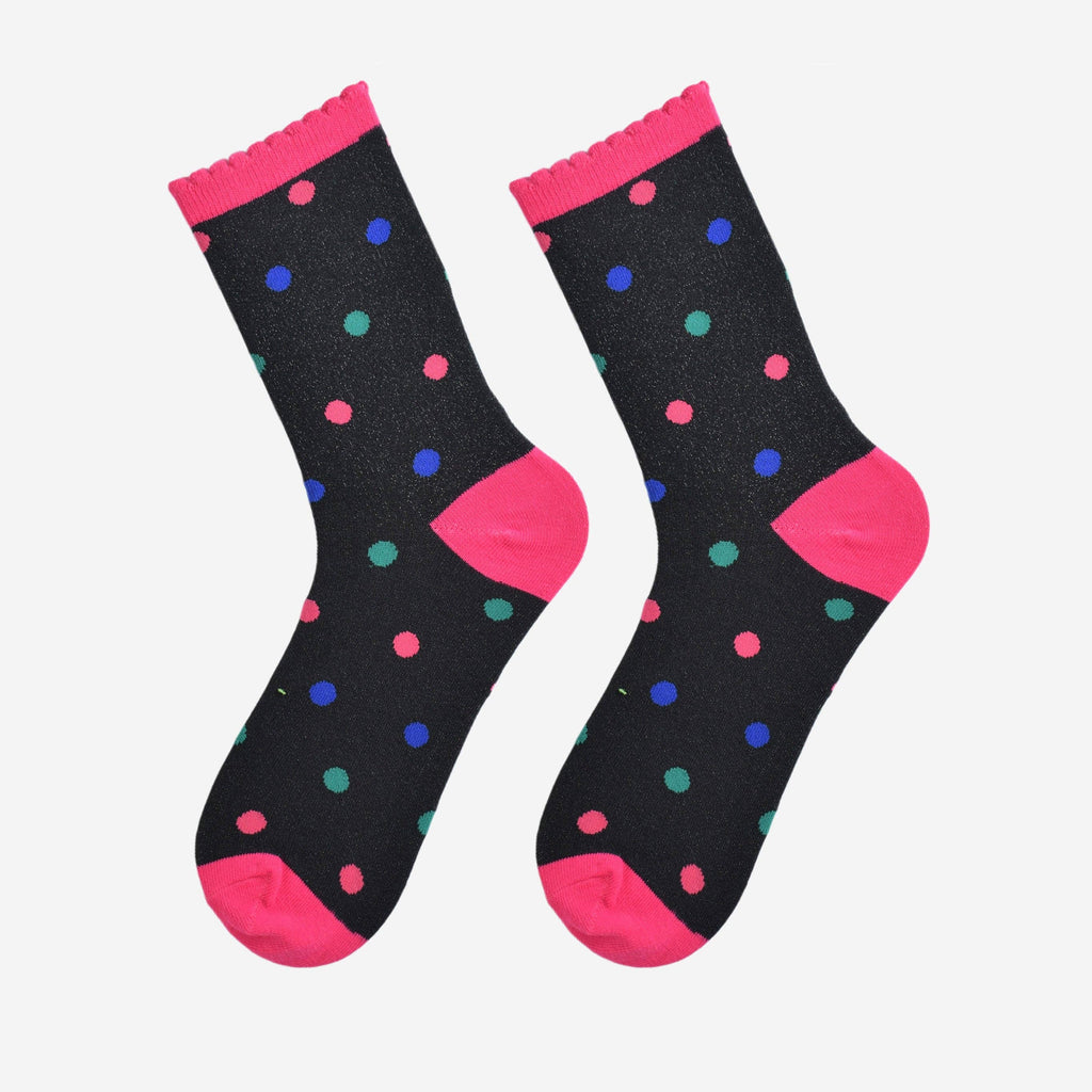 Sock Talk - Women's Glitter Socks - Black/Multi, Medium Polka Dot UK 3-7 | EU 36-40 | US 5-9