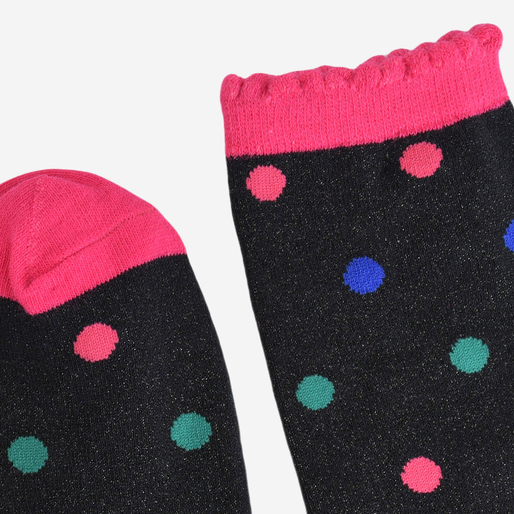 Sock Talk - Women's Glitter Socks - Black/Multi, Medium Polka Dot UK 3-7 | EU 36-40 | US 5-9