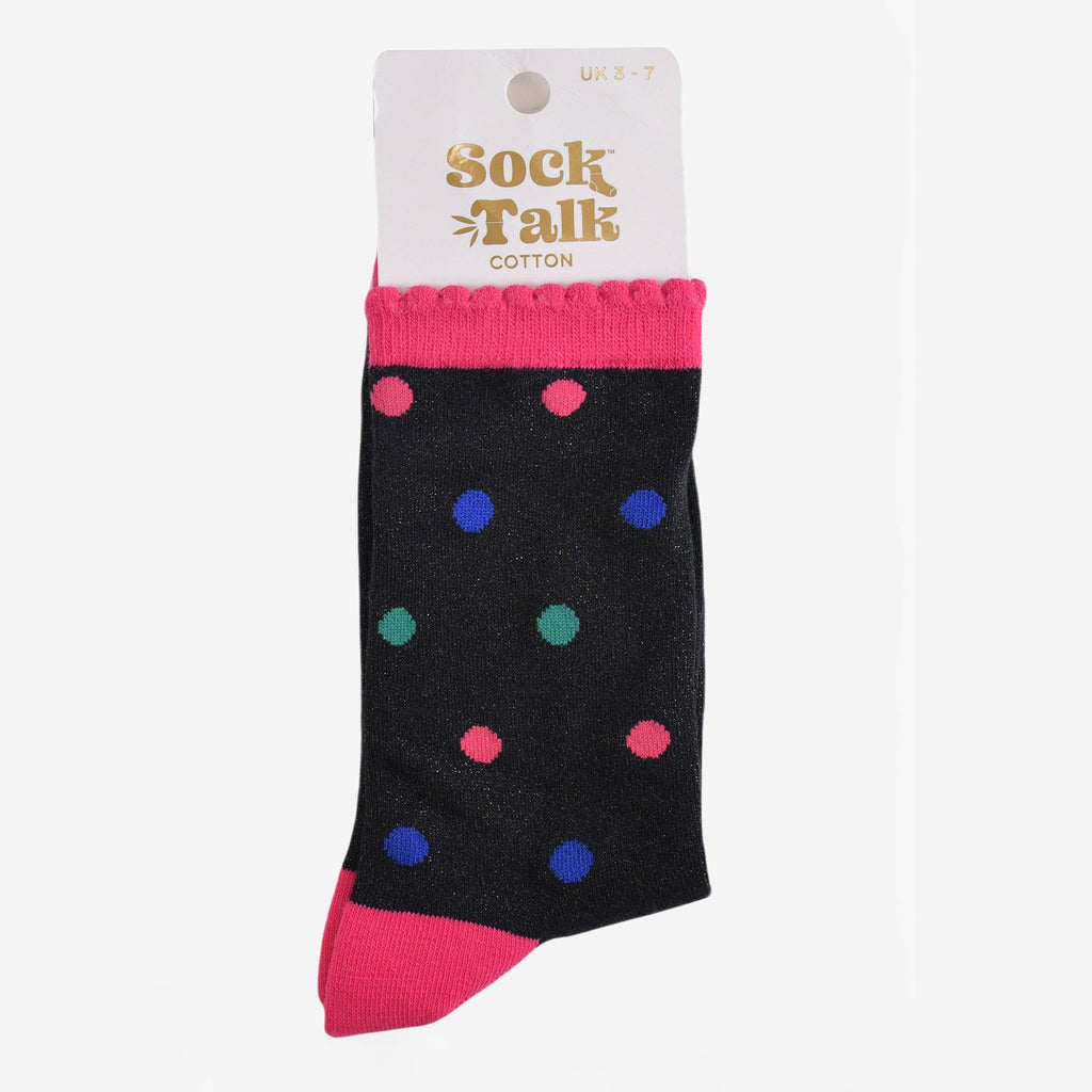 Sock Talk - Women's Glitter Socks - Black/Multi, Medium Polka Dot UK 3-7 | EU 36-40 | US 5-9