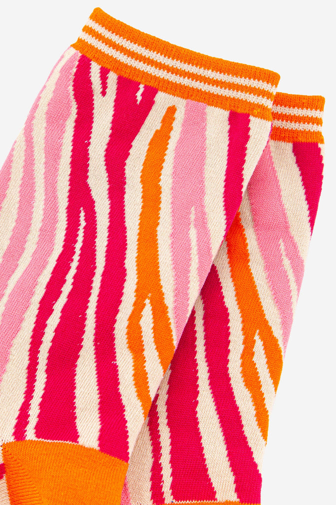 Sock Talk - Women's Zebra Print Bamboo Socks in Orange Pink UK 3-7 | EU 36-40